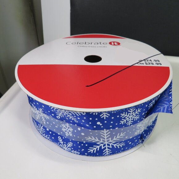 royal blue snowflake wired ribbon 2 1/2 inches wide 80 feet - Picture 4 of 4